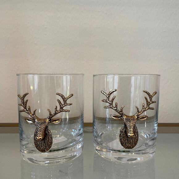 Christmas Gold Stag Old Fashioned Whiskey Glasses 12oz. Holiday Cocktail New - Picture 11 of 16